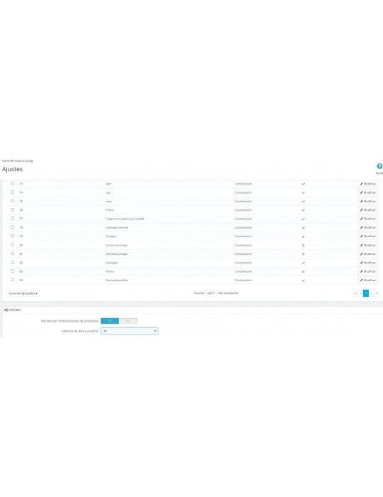 Módulo histórico de cambios de productos en backoffice